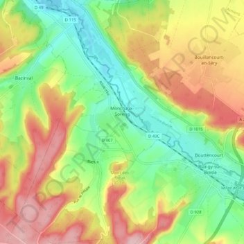 Топографическая карта Monchaux-Soreng, высота, рельеф