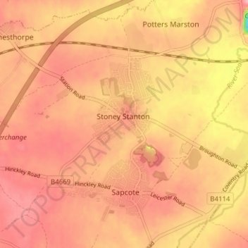 Топографическая карта Stoney Stanton, высота, рельеф