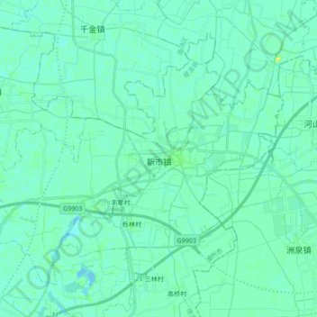 Топографическая карта 新市镇, высота, рельеф