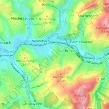 Топографическая карта Bubach-Calmesweiler, высота, рельеф