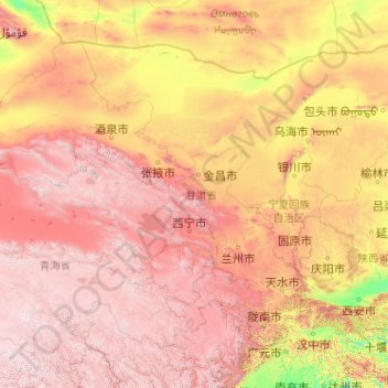 Топографическая карта 甘肃省, высота, рельеф