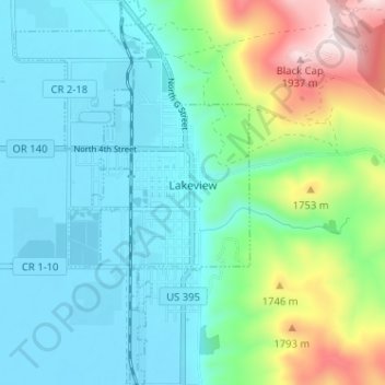 Топографическая карта Lakeview, высота, рельеф