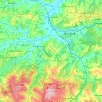 Топографическая карта Withyham, высота, рельеф