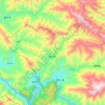 Топографическая карта 左岚乡, высота, рельеф
