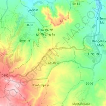 Топографическая карта Ortahisar Beldesi, высота, рельеф