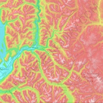 Топографическая карта Area B (South Fraser Canyon/Sunshine Valley), высота, рельеф