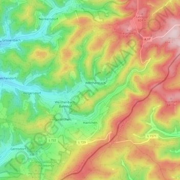 Топографическая карта Hainchen, высота, рельеф