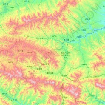 Топографическая карта 栾川县, высота, рельеф