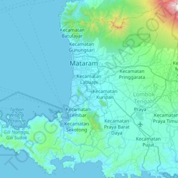 Топографическая карта Lombok Barat, высота, рельеф