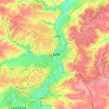 Топографическая карта городской округ Орёл, высота, рельеф