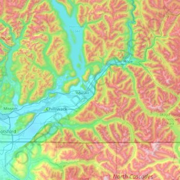 Топографическая карта Fraser River, высота, рельеф