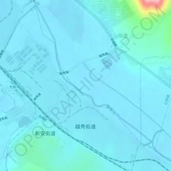 Топографическая карта 越秀街道, высота, рельеф