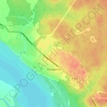 Топографическая карта Хандыга, высота, рельеф