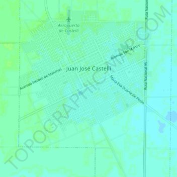 Топографическая карта Juan Jose Castelli, высота, рельеф