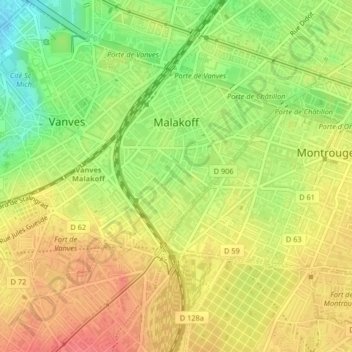 Топографическая карта Malakoff, высота, рельеф