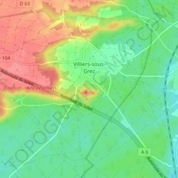 Топографическая карта Villiers-sous-Grez, высота, рельеф