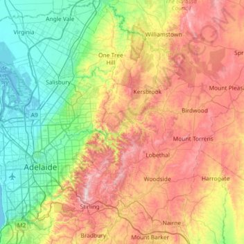 Топографическая карта River Torrens, высота, рельеф