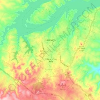 Топографическая карта Lakeway, высота, рельеф