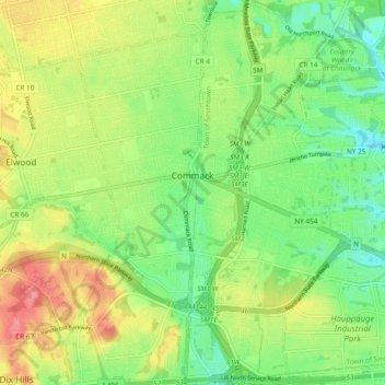 Топографическая карта Commack, высота, рельеф