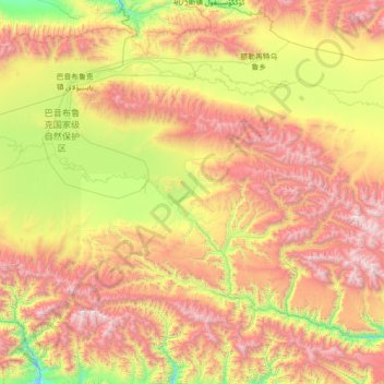 Топографическая карта 巴音布鲁克镇, высота, рельеф