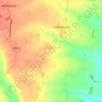 Топографическая карта Colmworth, высота, рельеф