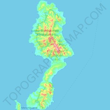 Топографическая карта Karakelong Island, высота, рельеф