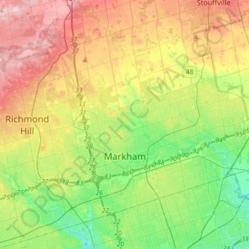Топографическая карта Markham, высота, рельеф