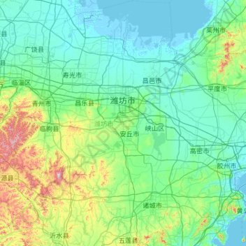 Топографическая карта Weifang City, высота, рельеф