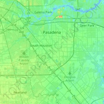 Топографическая карта Pasadena, высота, рельеф