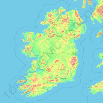 Топографическая карта Ирландия, высота, рельеф