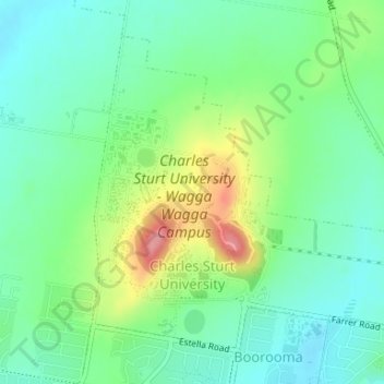 Топографическая карта Charles Sturt University, высота, рельеф