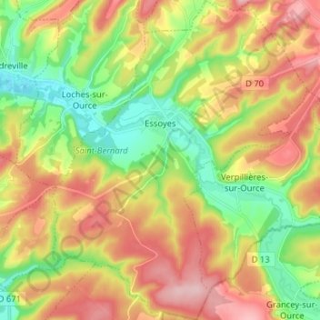 Топографическая карта Essoyes, высота, рельеф