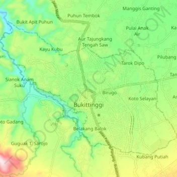 Топографическая карта Bukittinggi, высота, рельеф