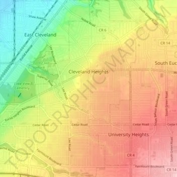 Топографическая карта Cleveland Heights, высота, рельеф