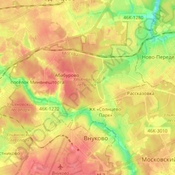 Топографическая карта поселение Внуковское, высота, рельеф
