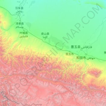 Топографическая карта Pishan County, высота, рельеф