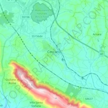 Топографическая карта Ceccano, высота, рельеф