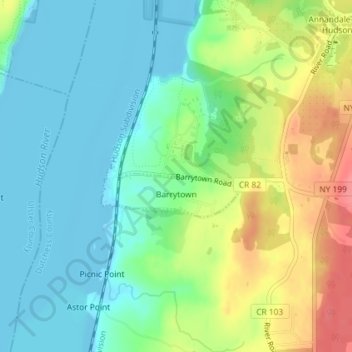 Топографическая карта Barrytown, высота, рельеф