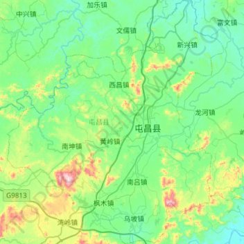Топографическая карта 屯昌县, высота, рельеф
