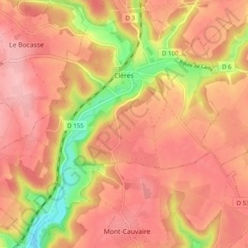 Топографическая карта Clères, высота, рельеф