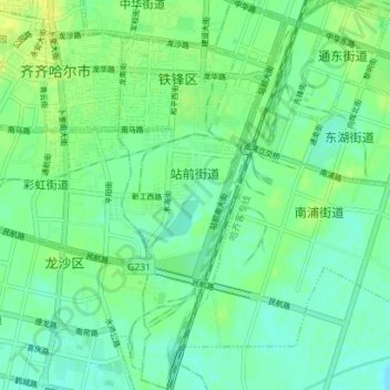 Топографическая карта Zhanqian Subdistrict, высота, рельеф
