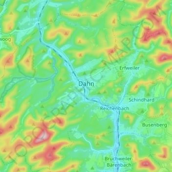 Топографическая карта Dahn, высота, рельеф