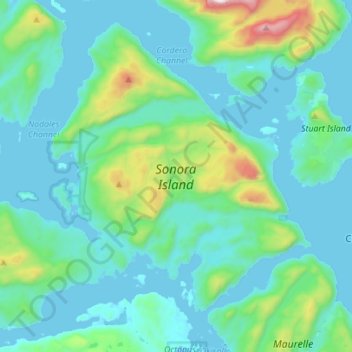 Топографическая карта Sonora Island, высота, рельеф