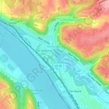Топографическая карта Addyston, высота, рельеф