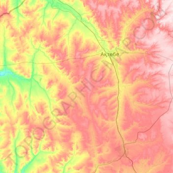 Топографическая карта Алгинский район, высота, рельеф