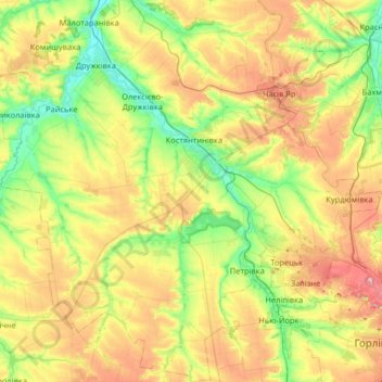 Топографическая карта Константиновский район, высота, рельеф