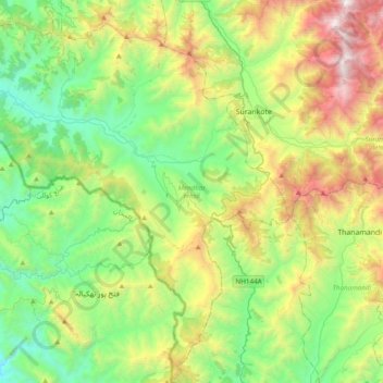 Топографическая карта Mendhar, высота, рельеф