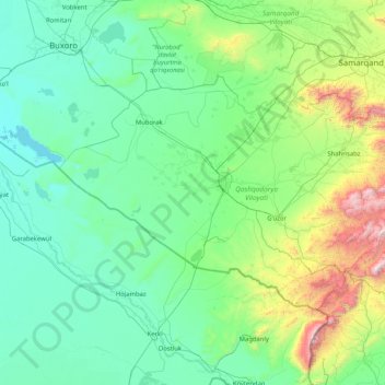 Топографическая карта Кашкадарьинская область, высота, рельеф