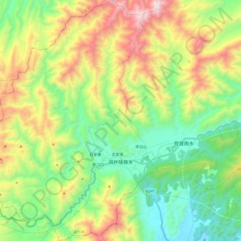 Топографическая карта 洞井瑶族乡, высота, рельеф
