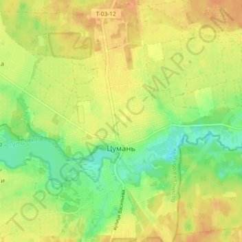 Топографическая карта Цумань, высота, рельеф